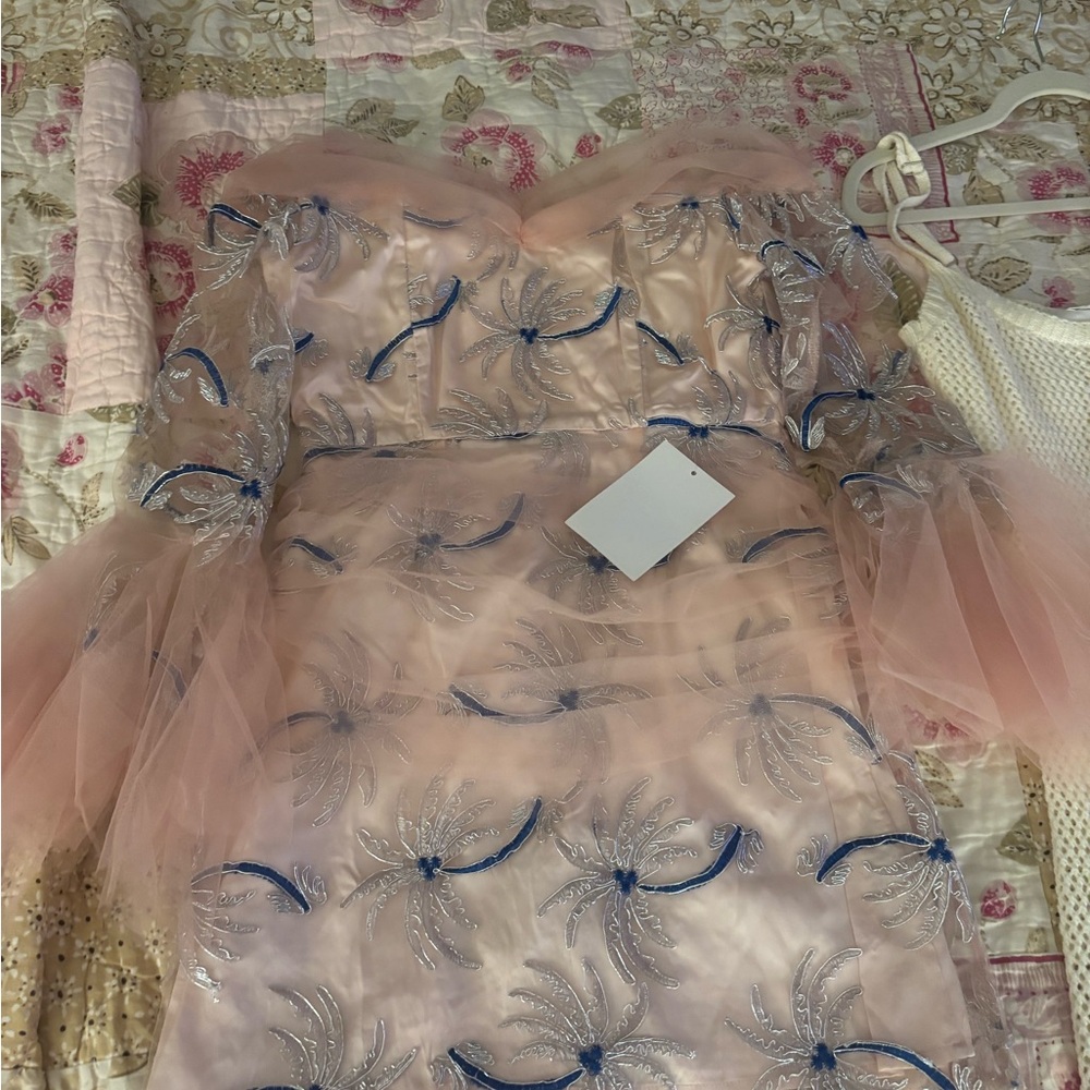 Women’s pink Embroidered dress says size large on dress but is def a small